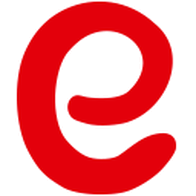 Ein großes, rotes 'e' auf weißem Hintergrund, das eine dynamische und moderne Schriftart zeigt.